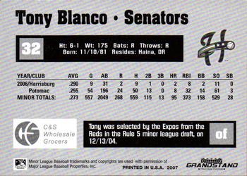 2007 Grandstand Harrisburg Senators #4 Tony Blanco Back