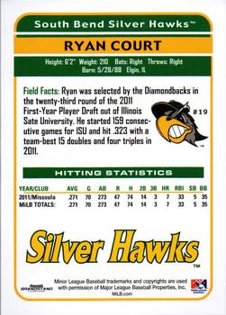 2012 Grandstand South Bend Silver Hawks #6 Ryan Court Back