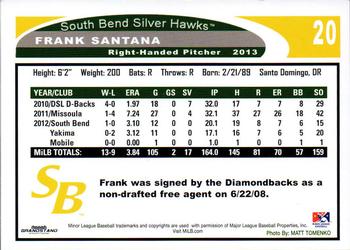 2013 Grandstand South Bend Silver Hawks #NNO Frank Santana Back
