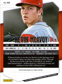 2014 Panini Prizm Perennial Draft Picks #42 Kevin McAvoy Back