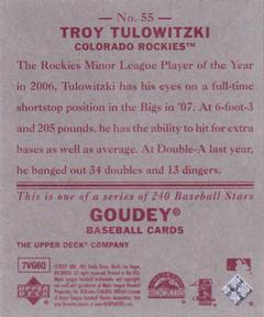 2007 Upper Deck Goudey - Red Backs #55 Troy Tulowitzki Back