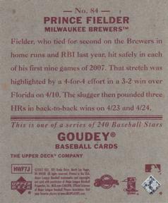 2007 Upper Deck Goudey - Red Backs #84 Prince Fielder Back