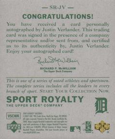 2007 Upper Deck Goudey - Sport Royalty Autographs #SR-JV Justin Verlander Back