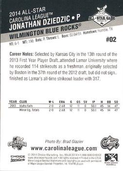 2014 Choice California League / Carolina League All-Star Game #2 Jonathan Dziedzic Back