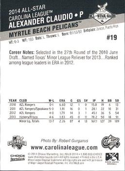 2014 Choice California League / Carolina League All-Star Game #19 Alexander Claudio Back