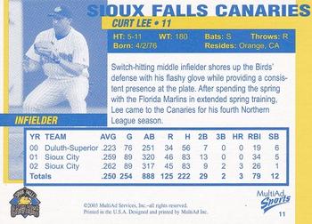 2003 MultiAd Sioux Falls Canaries #11 Curt Lee Back