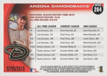 2010 Topps - Gold #264 Arizona Diamondbacks Back