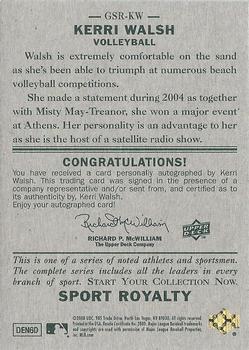 2008 Upper Deck Goudey - Sport Royalty Autographs #GSR-KW Kerri Walsh Back