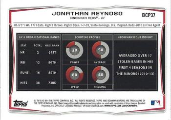 2014 Bowman Chrome - Prospects #BCP37 Jonathan Reynoso Back