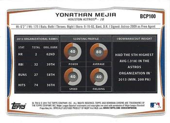 2014 Bowman Chrome - Prospects #BCP100 Yonathan Mejia Back