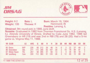 1989 Star New Britain Red Sox - Platinum #12 Jim Orsag Back