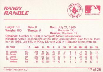1989 Star New Britain Red Sox - Platinum #17 Randy Randle Back