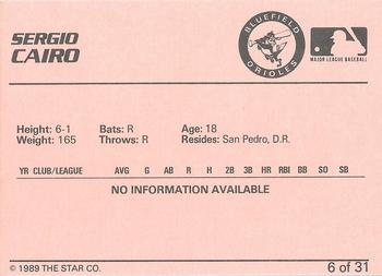 1989 Star Bluefield Orioles - Platinum #6 Sergio Cairo Back