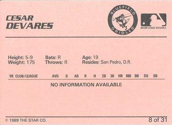 1989 Star Bluefield Orioles - Platinum #8 Cesar Devarez Back