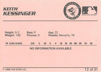 1989 Star Bluefield Orioles - Platinum #12 Keith Kessinger Back