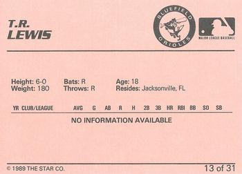 1989 Star Bluefield Orioles - Platinum #13 T.R. Lewis Back