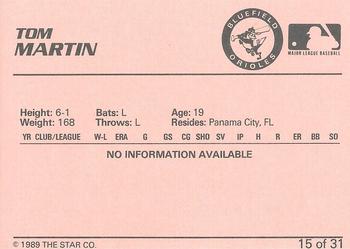 1989 Star Bluefield Orioles - Platinum #15 Tom Martin Back