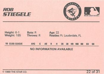 1989 Star Bluefield Orioles - Platinum #22 Rob Stiegele Back