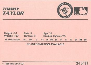 1989 Star Bluefield Orioles - Platinum #24 Tommy Taylor Back