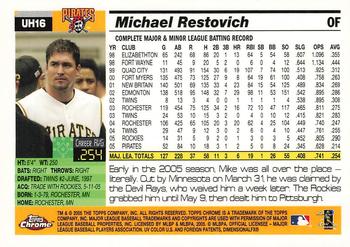 2005 Topps Chrome Updates & Highlights #UH16 Michael Restovich Back