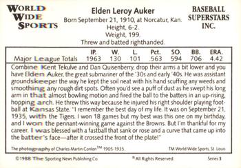 1988 Conlon World Wide Sports Series 3 #NNO Elden Auker Back
