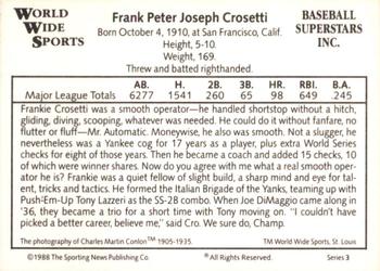 1988 Conlon World Wide Sports Series 3 #NNO Frankie Crosetti Back