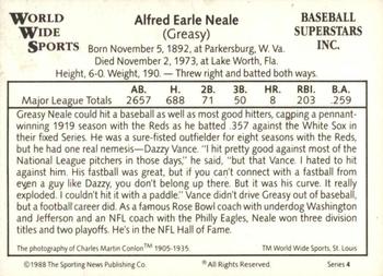 1988 Conlon World Wide Sports Series 4 #NNO Greasy Neale Back