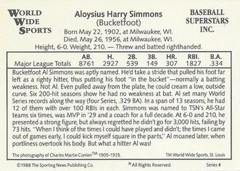 1988 Conlon World Wide Sports Series 4 #NNO Al Simmons Back