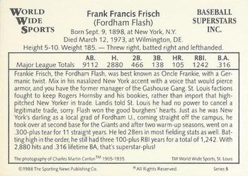 1988 Conlon World Wide Sports Series 5 #NNO Frankie Frisch Back