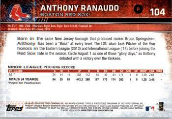 2015 Topps Opening Day #104 Anthony Ranaudo Back