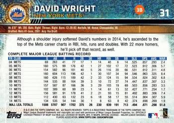 2015 Topps Opening Day #31 David Wright Back