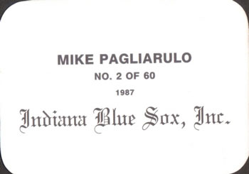 1987 Indiana Blue Sox (unlicensed) #2 Mike Pagliarulo Back