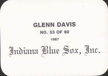 1987 Indiana Blue Sox (unlicensed) #53 Glenn Davis Back