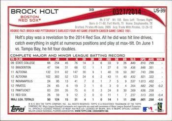 2014 Topps Update - Gold #US-39 Brock Holt Back