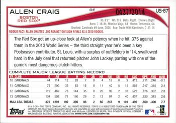 2014 Topps Update - Gold #US-87 Allen Craig Back
