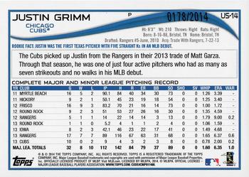2014 Topps Update - Gold #US-14 Justin Grimm Back