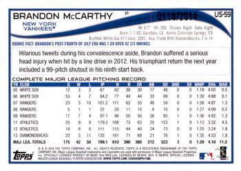 2014 Topps Update - Gold #US-59 Brandon McCarthy Back