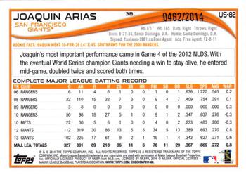 2014 Topps Update - Gold #US-82 Joaquin Arias Back