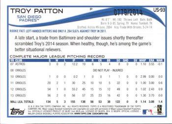 2014 Topps Update - Gold #US-93 Troy Patton Back