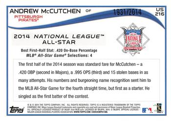2014 Topps Update - Gold #US-216 Andrew McCutchen Back