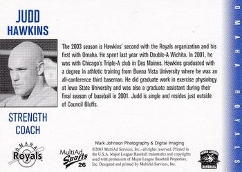 2003 MultiAd Omaha Royals #26 Judd Hawkins Back