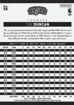 2014-15 Hoops - Green #58 Tim Duncan Back