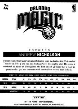 2014-15 Hoops - Artist's Proof Black #44 Andrew Nicholson Back