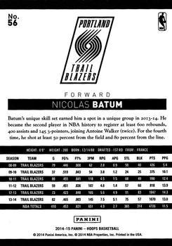 2014-15 Hoops - Artist's Proof Black #56 Nicolas Batum Back