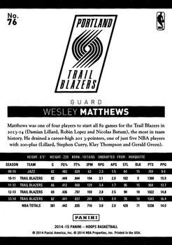 2014-15 Hoops - Artist's Proof Black #76 Wesley Matthews Back