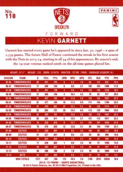 2014-15 Hoops - Red Back #118 Kevin Garnett Back