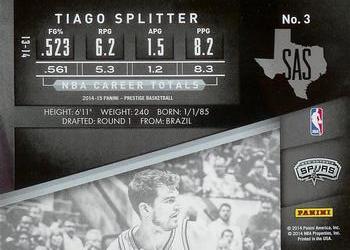 2014-15 Panini Prestige #3 Tiago Splitter Back