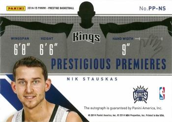 2014-15 Panini Prestige Premium - Prestigious Premieres #PP-NS Nik Stauskas Back