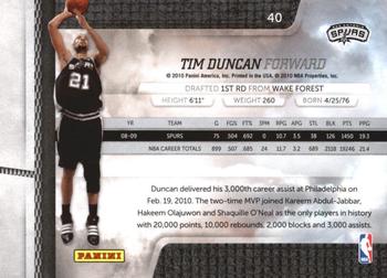 2009-10 Panini Absolute Memorabilia #40 Tim Duncan  Back