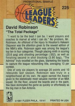 1991-92 Fleer - Perforated Magazine Promotional Sample Sheet Singles #225 David Robinson Back